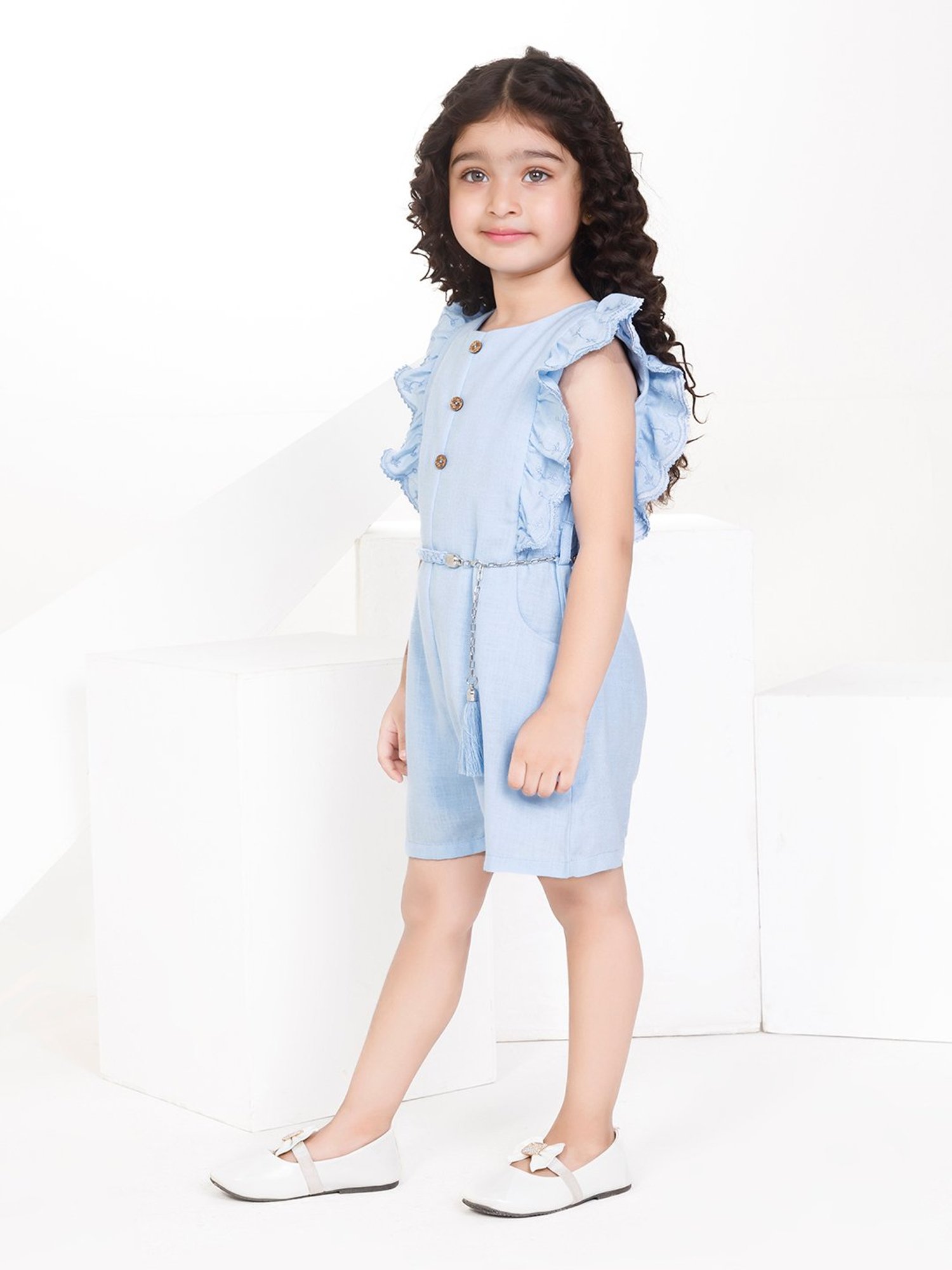 Peppermint Kids Light Blue Solid Jumpsuit