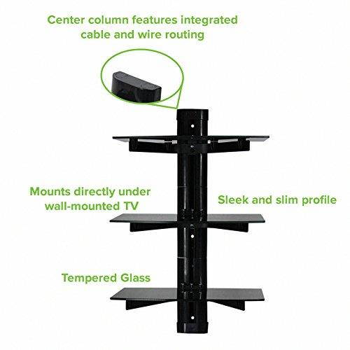 NavePoint Wall Mount Bracket Triple Medium Glass Floating Shelf For DVD DVR VCR Cable Box Receiver Component Mounting Under LCD TV
