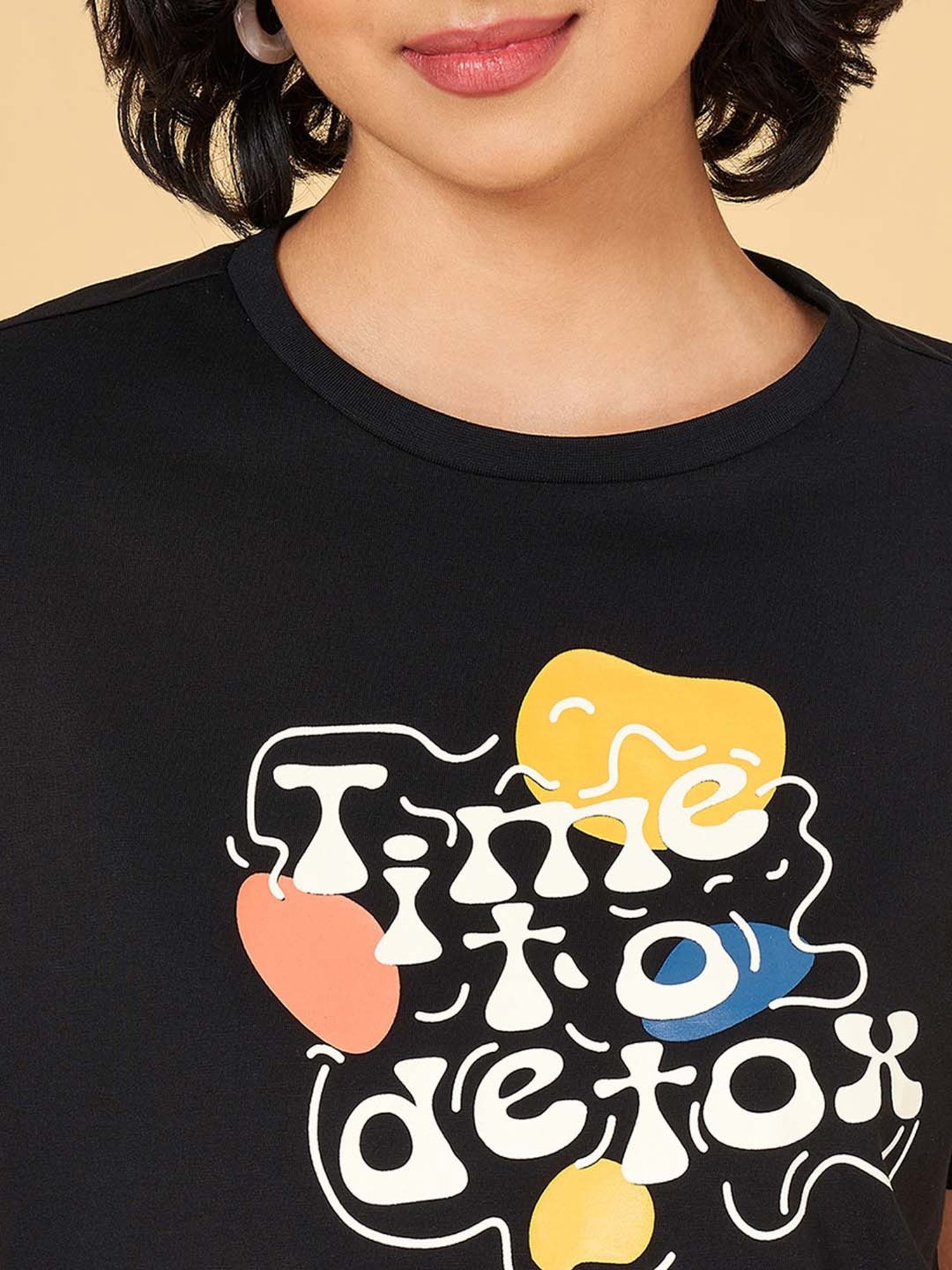 People by Pantaloons Black Cotton Printed T-Shirt