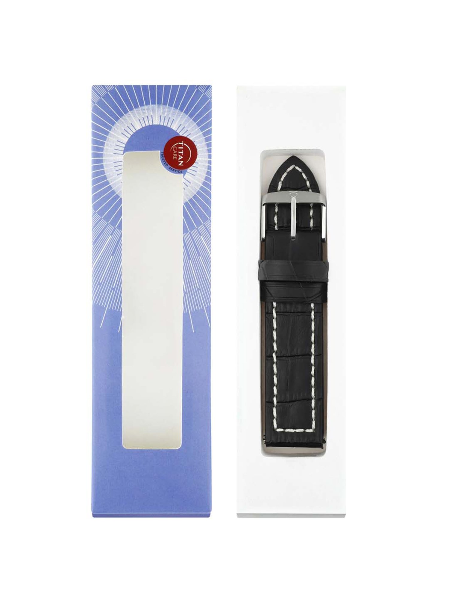 Titan 22 mm Black Genuine Leather Strap for Men