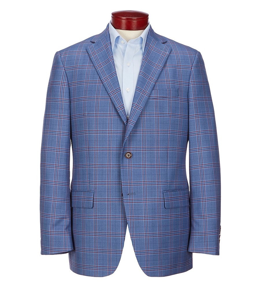 Hart Schaffner Marx Classic Fit Light Blue Multi-Colored Plaid Wool Sportcoat