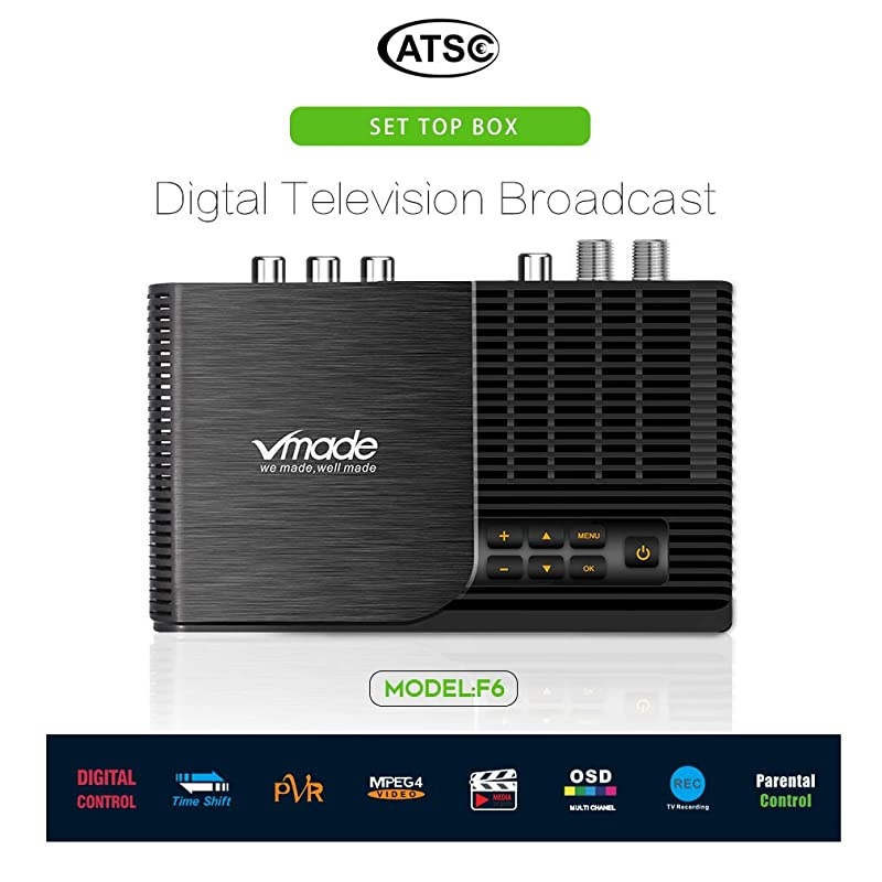 ATSC-F6 HDTV Digital Converter Tuner Box for 1080P Analog TV, Support HDMI Out/ Recording/ USB Multimedia Playback/ Free Local TV Channels Set Top Box.