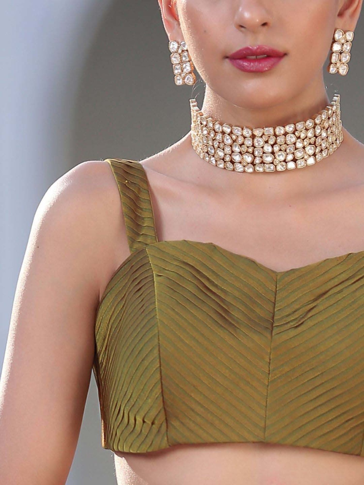 Swtantra Khaki Pleated Readymade Blouse