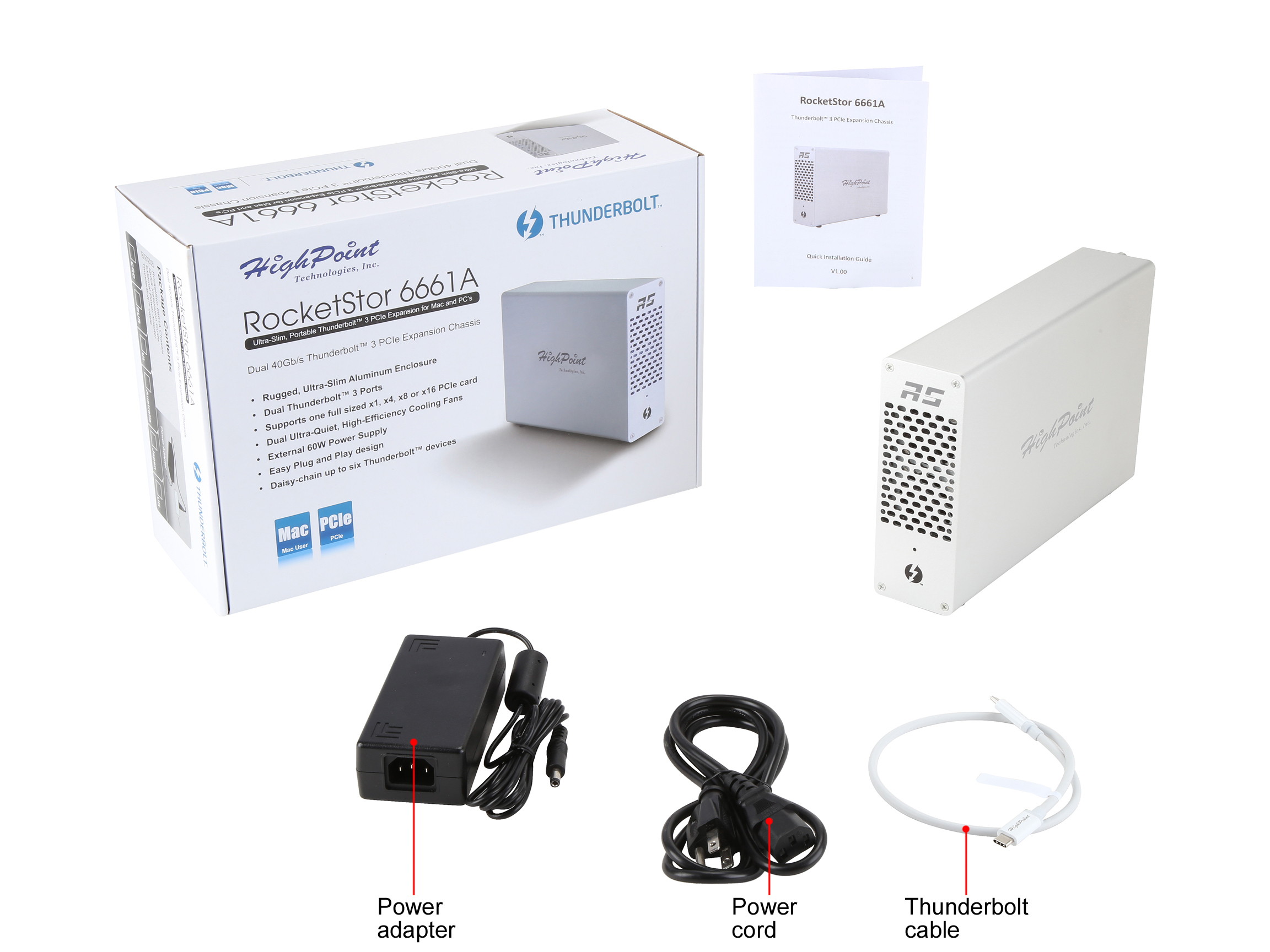 HighPoint RocketStor RS6661A Thunderbolt 3 to PCIe 3.0 x16 Expansion Chassis