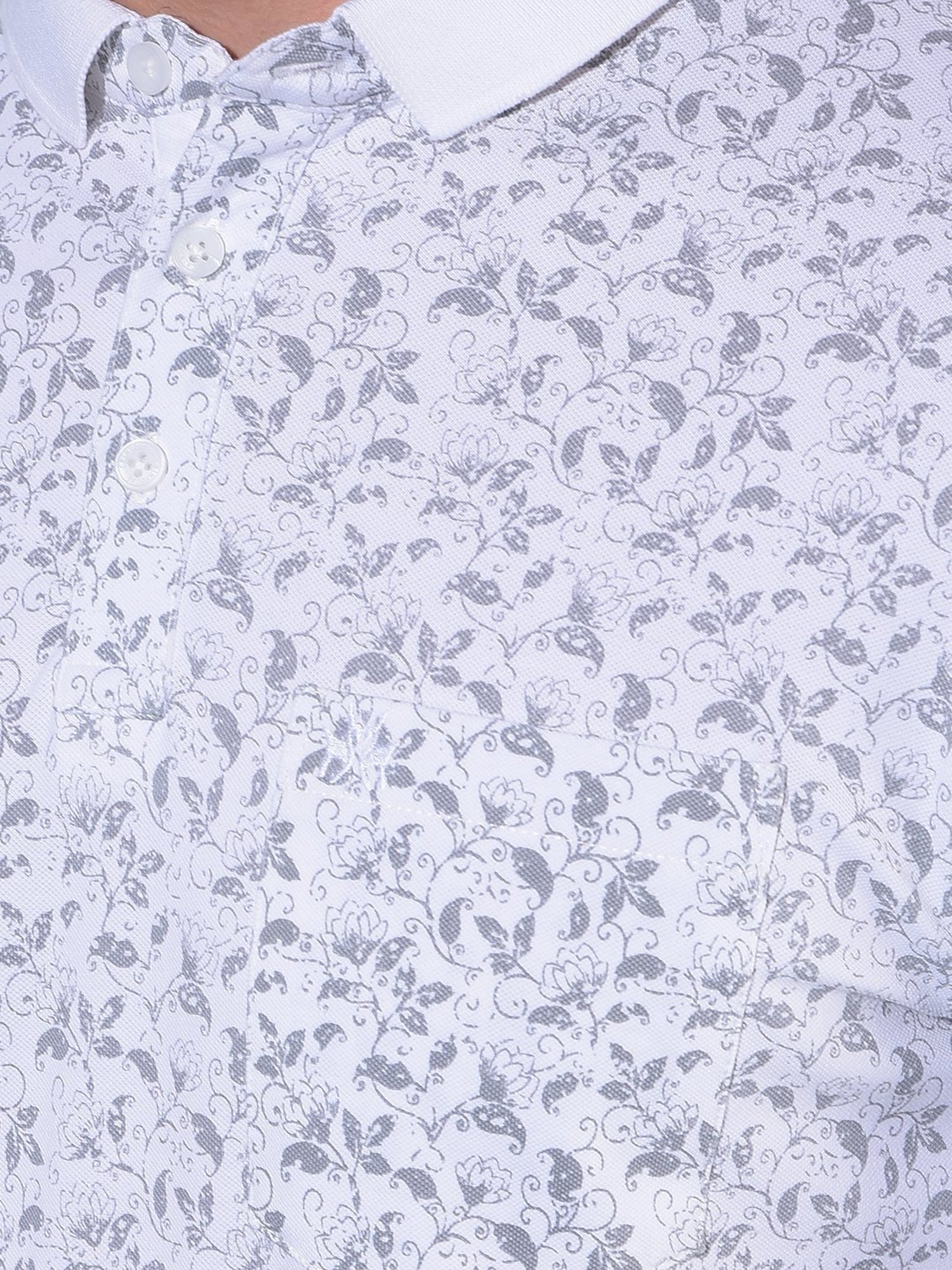 Crimsoune Club Blue Cotton Slim Fit Floral Print Polo T-Shirt