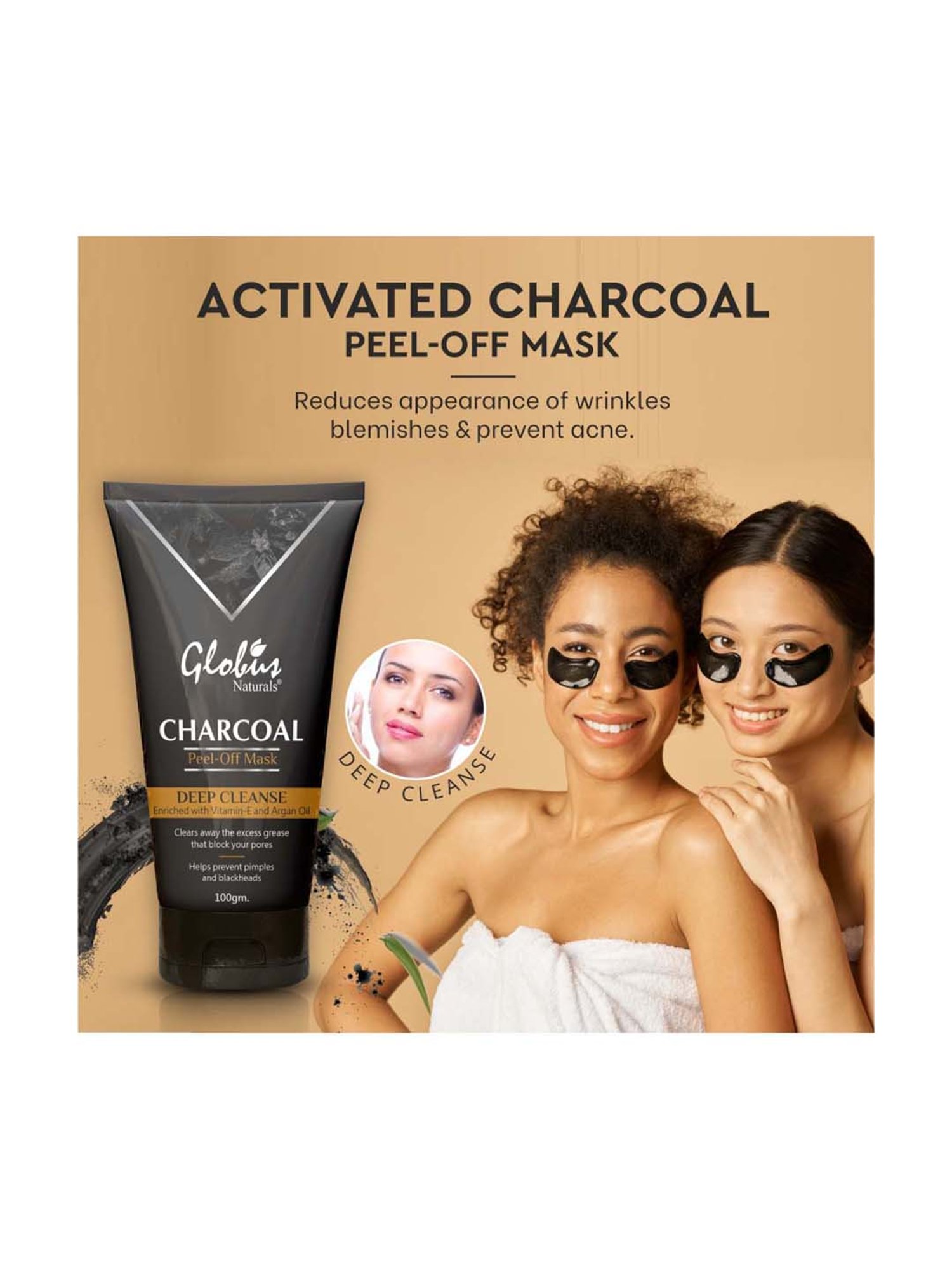 Globus Naturals Charcoal Peel Off Mask - 100 gm (Pack of 2)