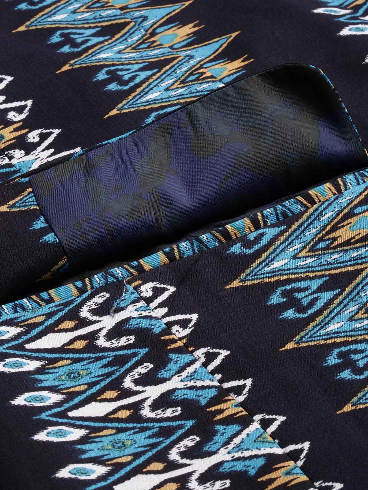 SHOWOFF Navy Blue Cotton Slim Fit Printed Blazer