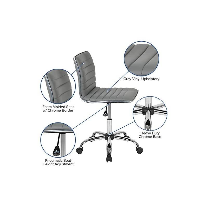 Low Back Designer Armless Light Gray Ribbed Swivel Task Office Chair