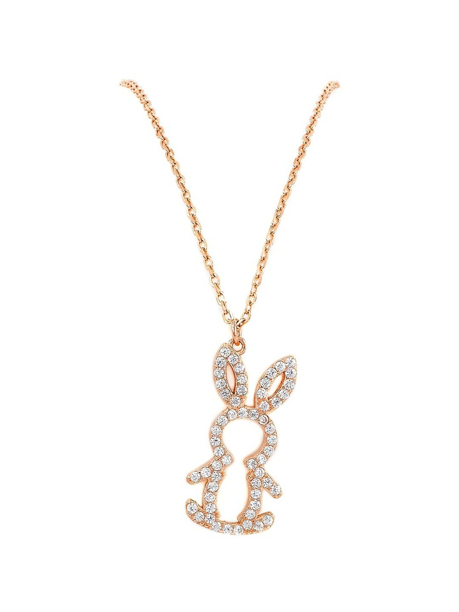Silberry 92.5 Sterling Silver Rose Gold Honey Bunny Pendant with Chain
