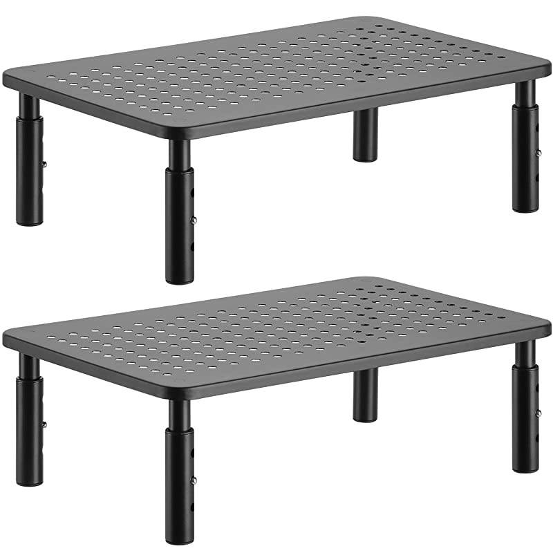 Monitor Stand Riser for Computer, Laptop, Printer, Notebook and All Flat Screen Display with Vented Metal Platform and 3 Height Adjustable Underneath Storage (STT003-2), 2 Packs, Black