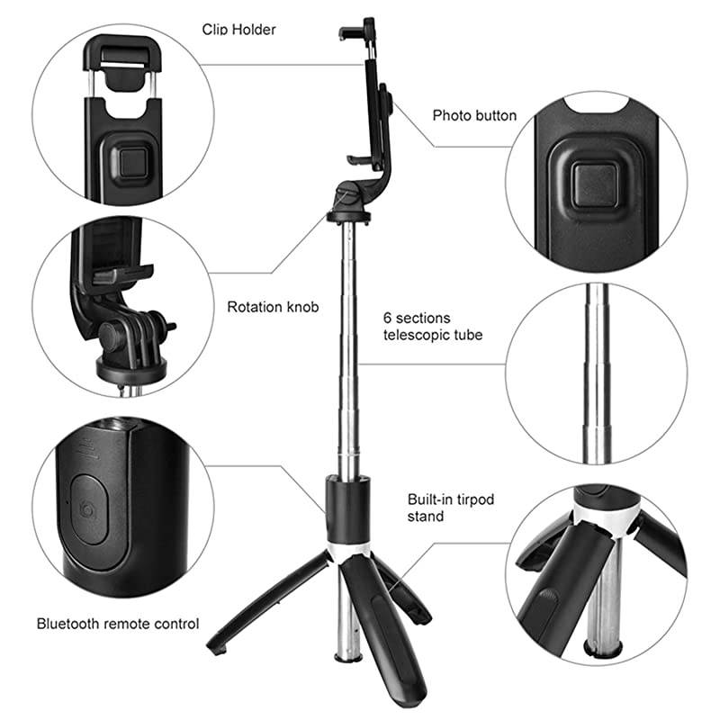 S91 Video Selfie Stick Tripod Extendable Bluetooth Stand with Wireless Remote Shutter for iPhone 1111 ProXS MaxXRX87 SamsungSmartphone GoproCameraMore