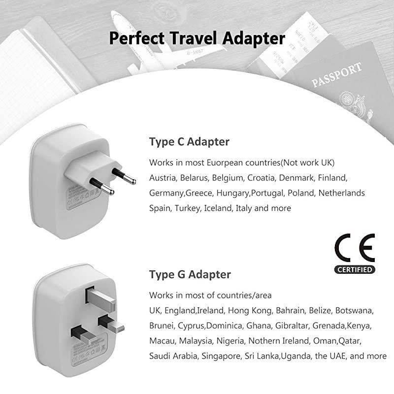 European Travel Plug Adapter Kit TESSAN International Power Outlet Adaptor with 2 USB US to Universal of Europe EU Spain Germany France Italy Ireland UK England Scotland Type CType G