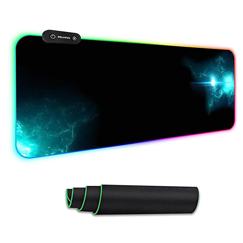 RGB Gaming Mouse Pad Oversized Glowing Led Extended Mousepad NonSlip Rubber Base Computer Keyboard Pad Mat 14 Lighting Modes for Gamer