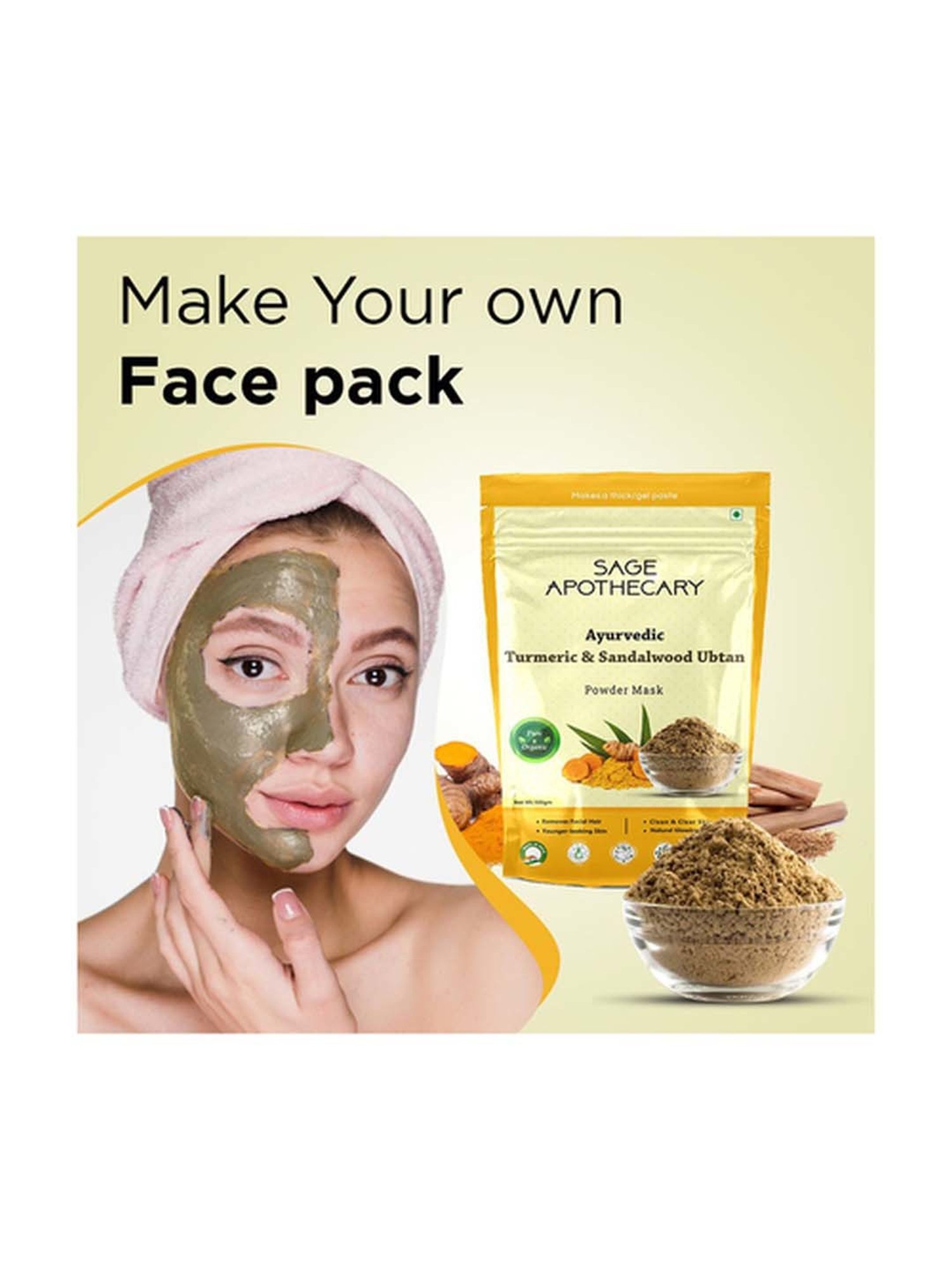 Sage Apothecary Ayurvedic Turmeric & Sandalwood Ubtan Powder Mask - 100 gm