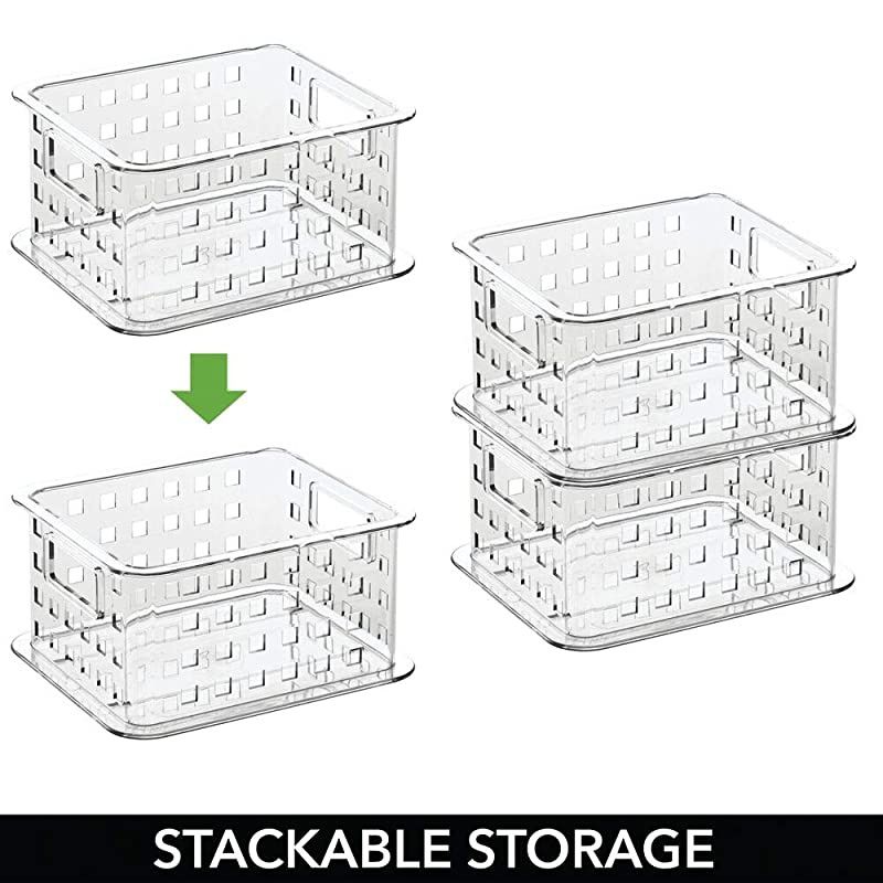 Plastic Stackable Household Storage Organizer Container Bin with Handles for Media Consoles Closets Cabinets Holds DVDs Blu Ray Video Games Gaming Accessories 6 Pack Clear