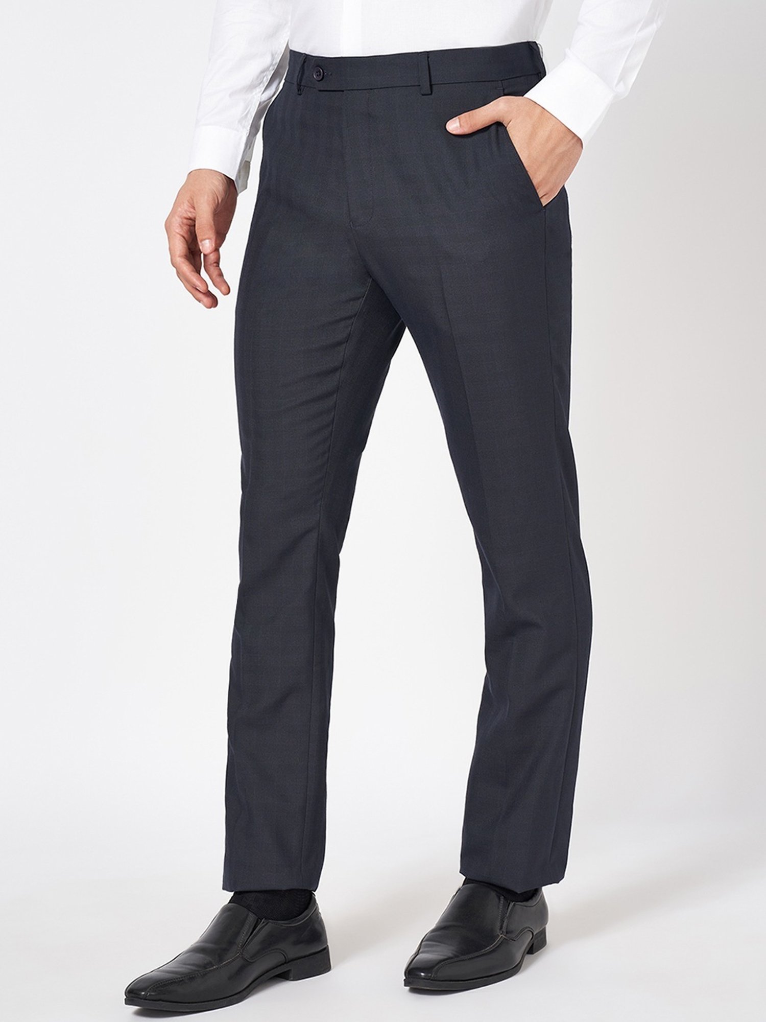 Byford By Pantaloons Black Slim Fit Texture Trousers