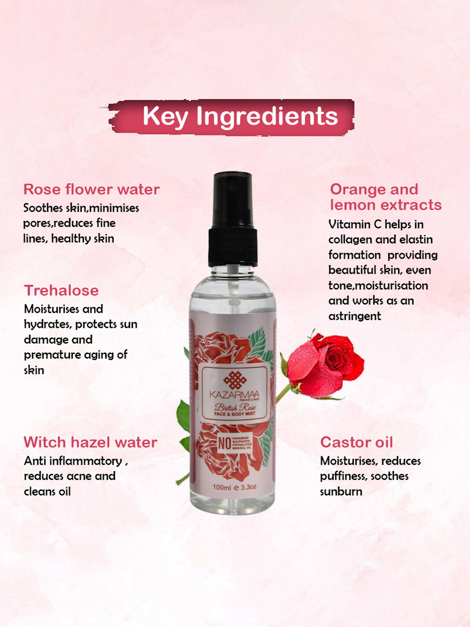 Kazarmaa British Rose Face & Body Mist - 100 ml