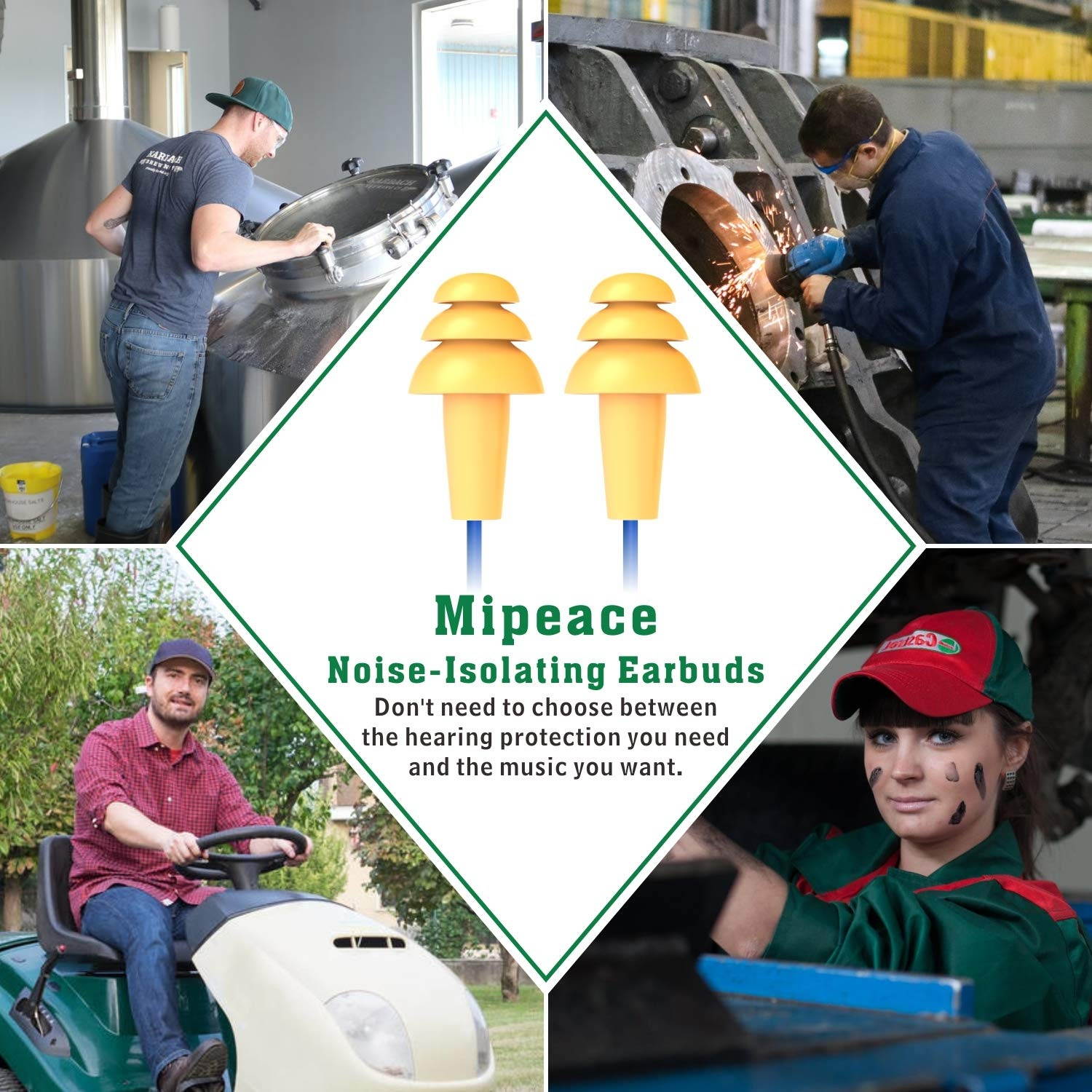 Work Earbuds Headphones, Mipeace Safety Industrial Ear Plugs Headphones with mic and Volume Control-OSHA Approved Noise Reduction Earphones for Work Construction