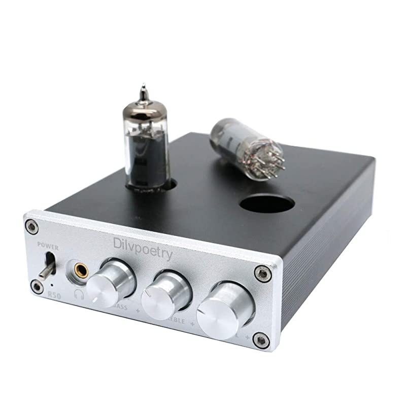 R50 6J4 Tube Amplifier HiFi Audio Stereo Digital Amplifier Headphone Amplifiers Bluetooth Treble Bass Desktop Preamplifier PreampSilver