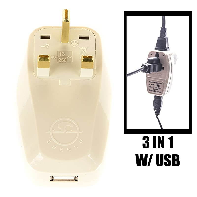 3 in 1 UK Travel Adapter Plug with USB and Surge Protection Grounded Type G Great Britain Hong Kong Singapore More