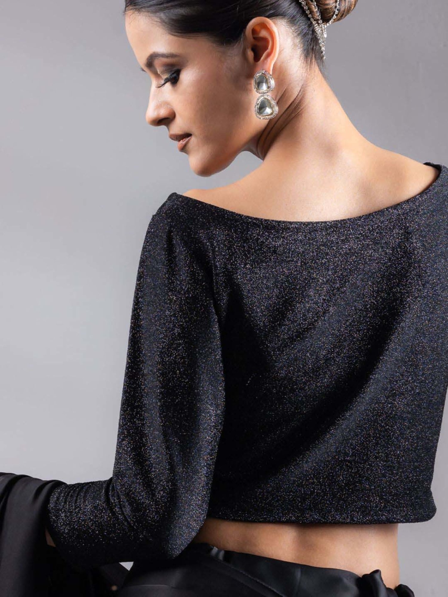 Swtantra Black Textured Readymade Blouse