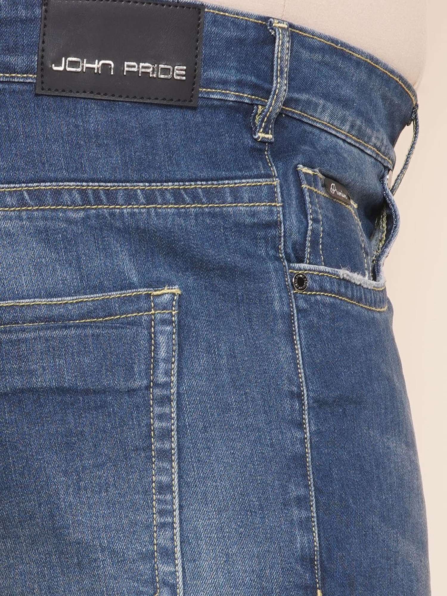 John Pride Blue Regular Fit Lightly Washed Plus Size Jeans