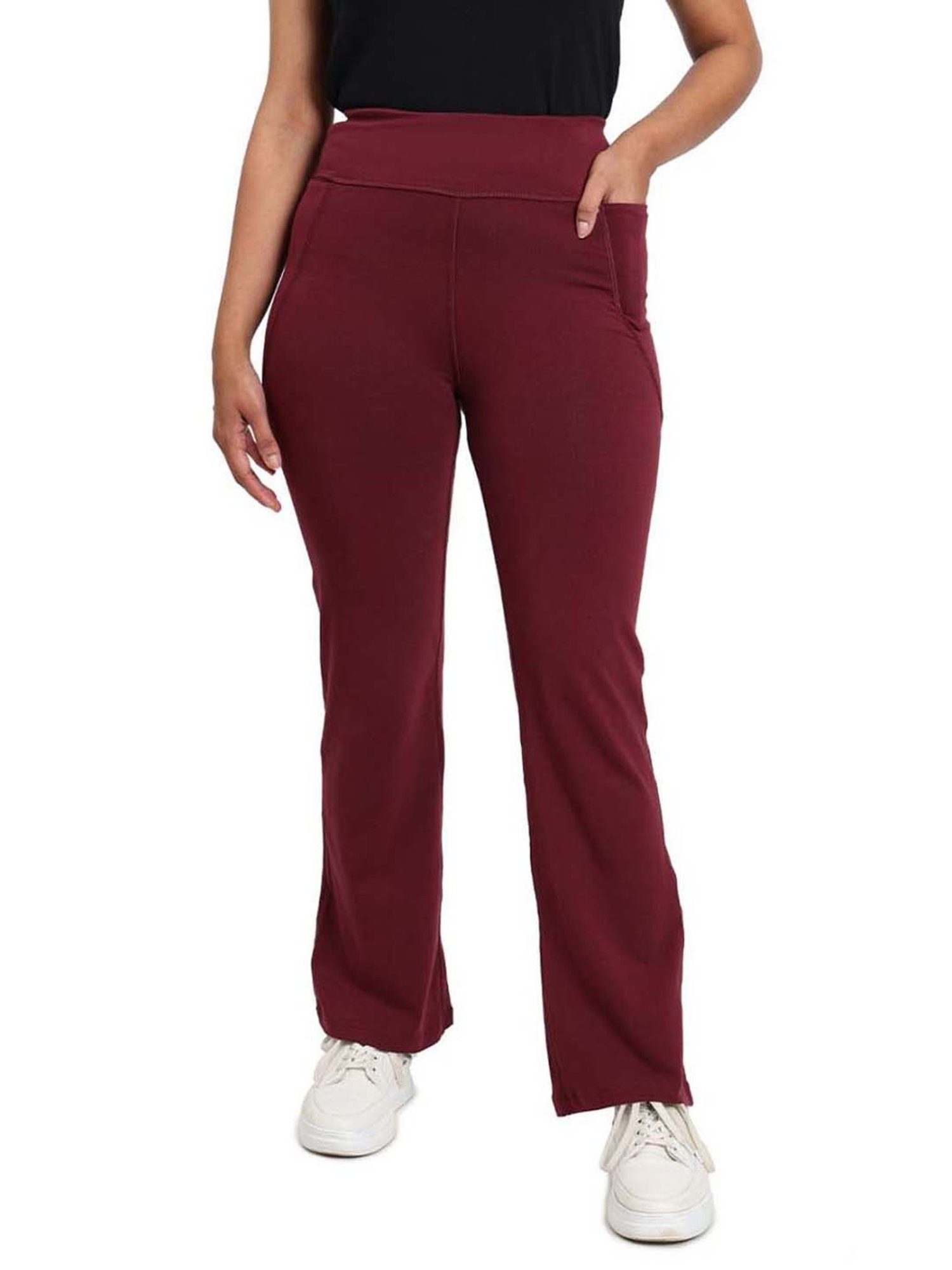 BlissClub Maroon Cotton Boot Leg Pants