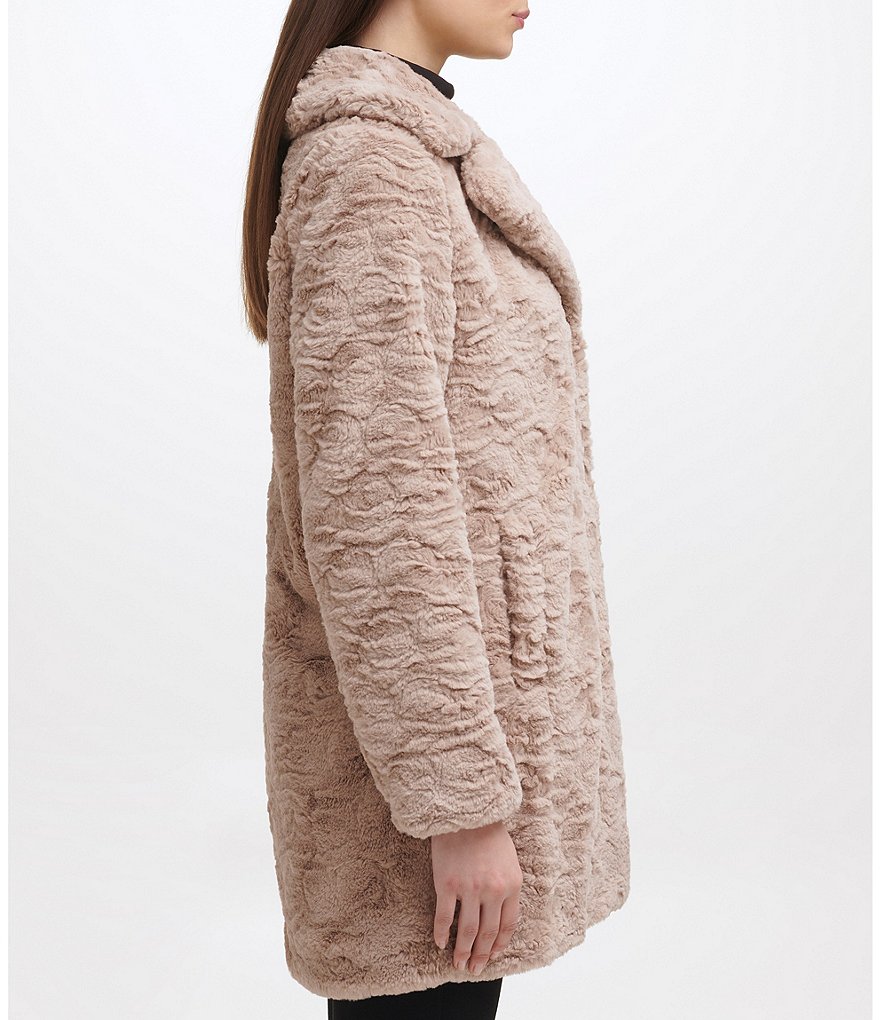 Kenneth Cole New York Grooved Faux Fur Notch Collar Coat