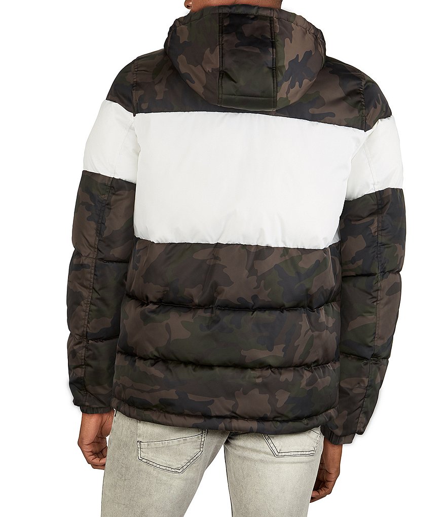 Guess Camouflage/Color Block Heavyweight Hooded Puffer Jacket
