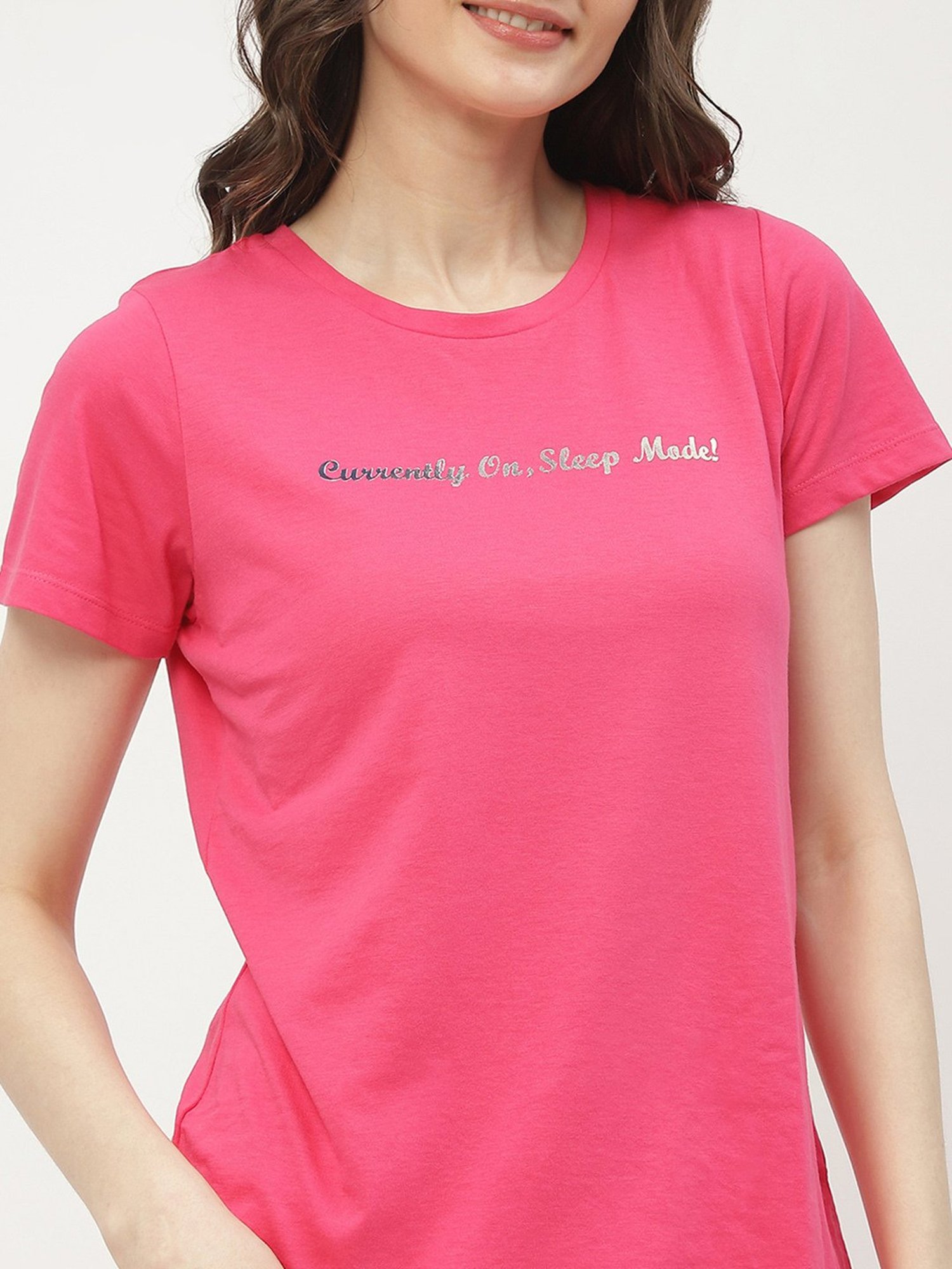 MADAME M Secret Pink Cotton Graphic Print T-Shirt With Pyjamas