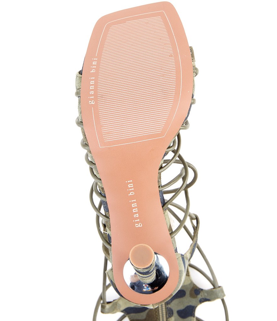 Gianni Bini Rydelle Suede Camo Print Tall Ankle Wrap Lace-Up Dress Sandals