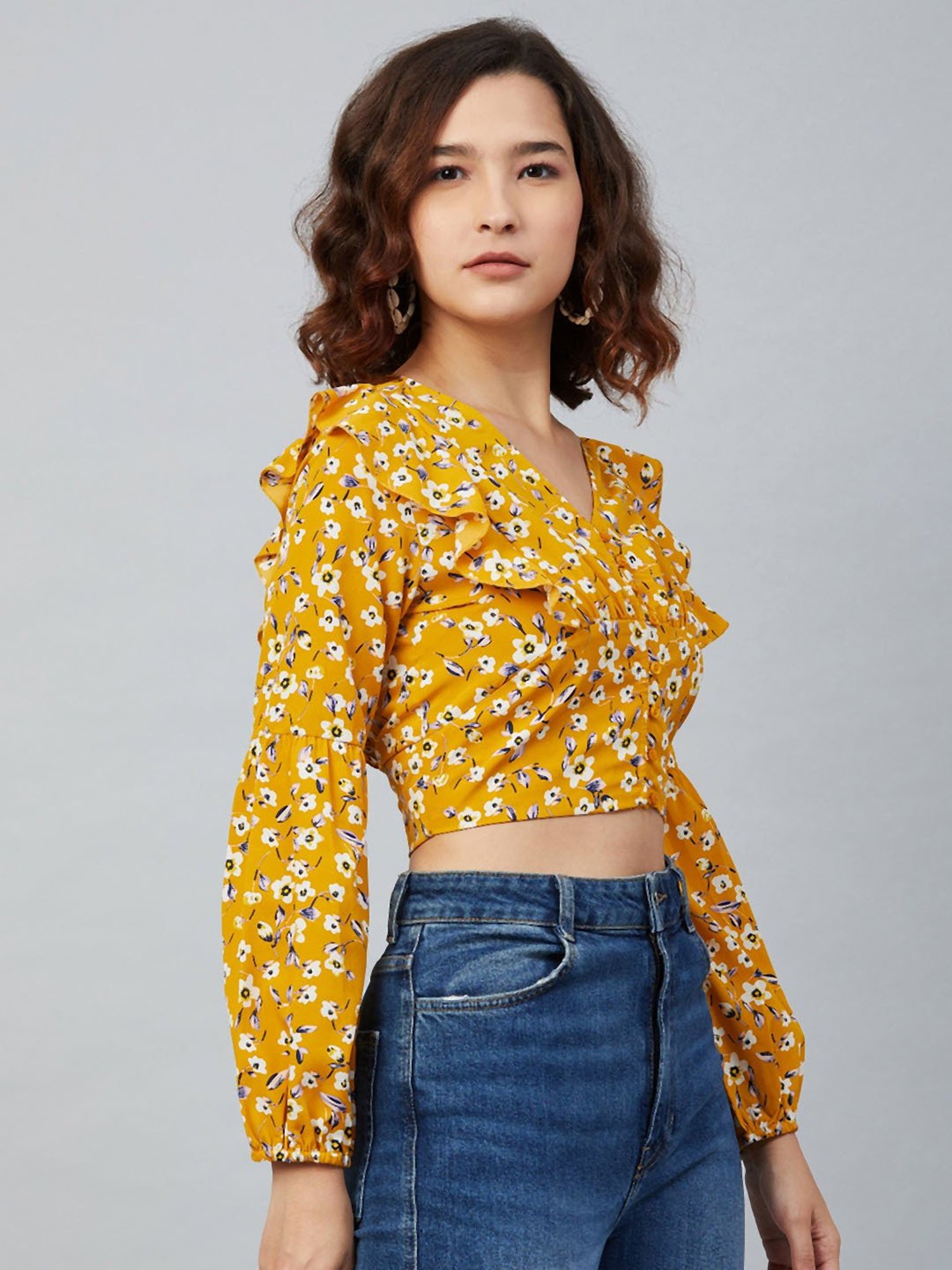 Marie Claire Mustard Floral Print Crop Top