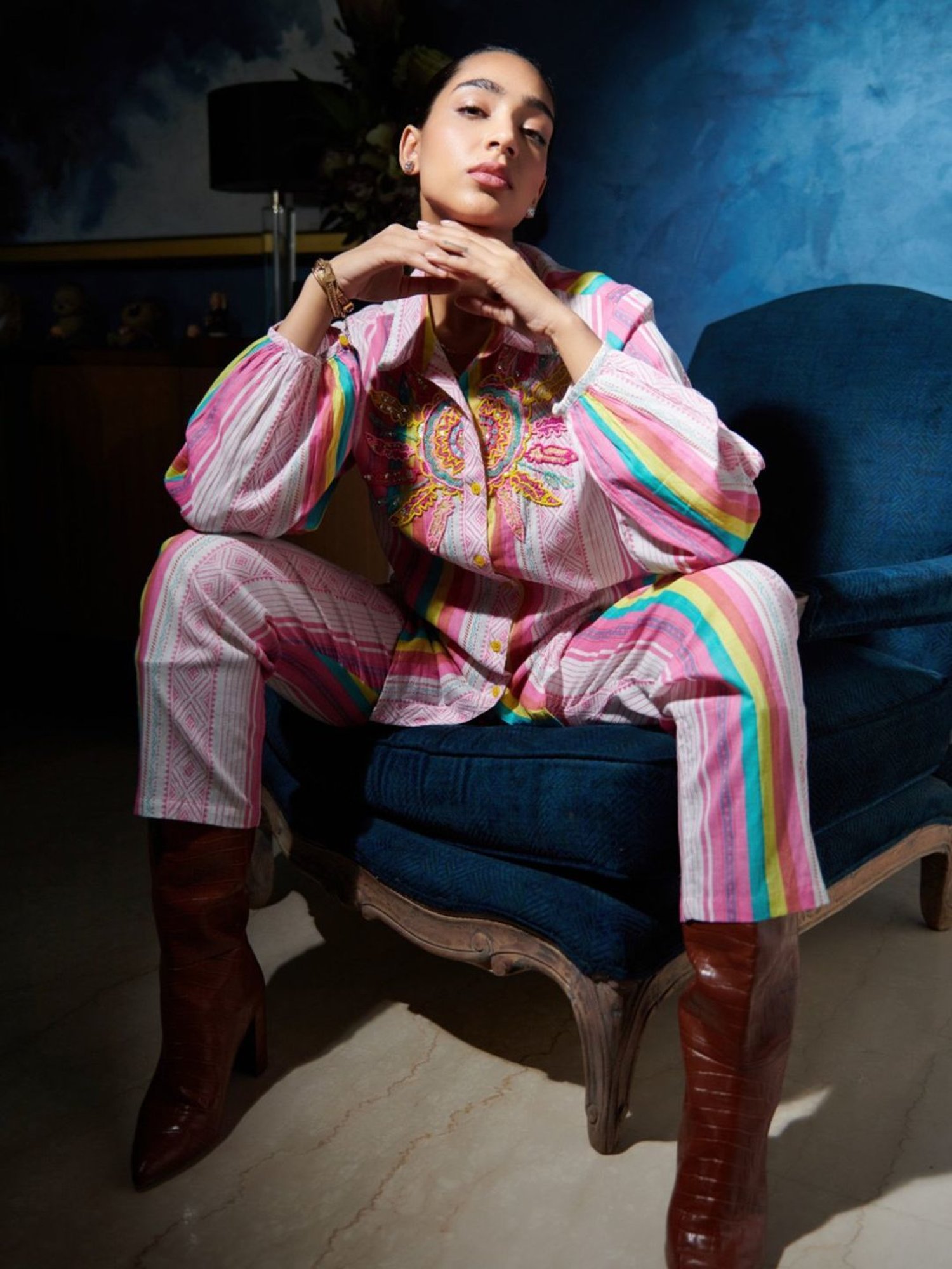 Cin Cin Pink Najaat Navi Shirt With Pant