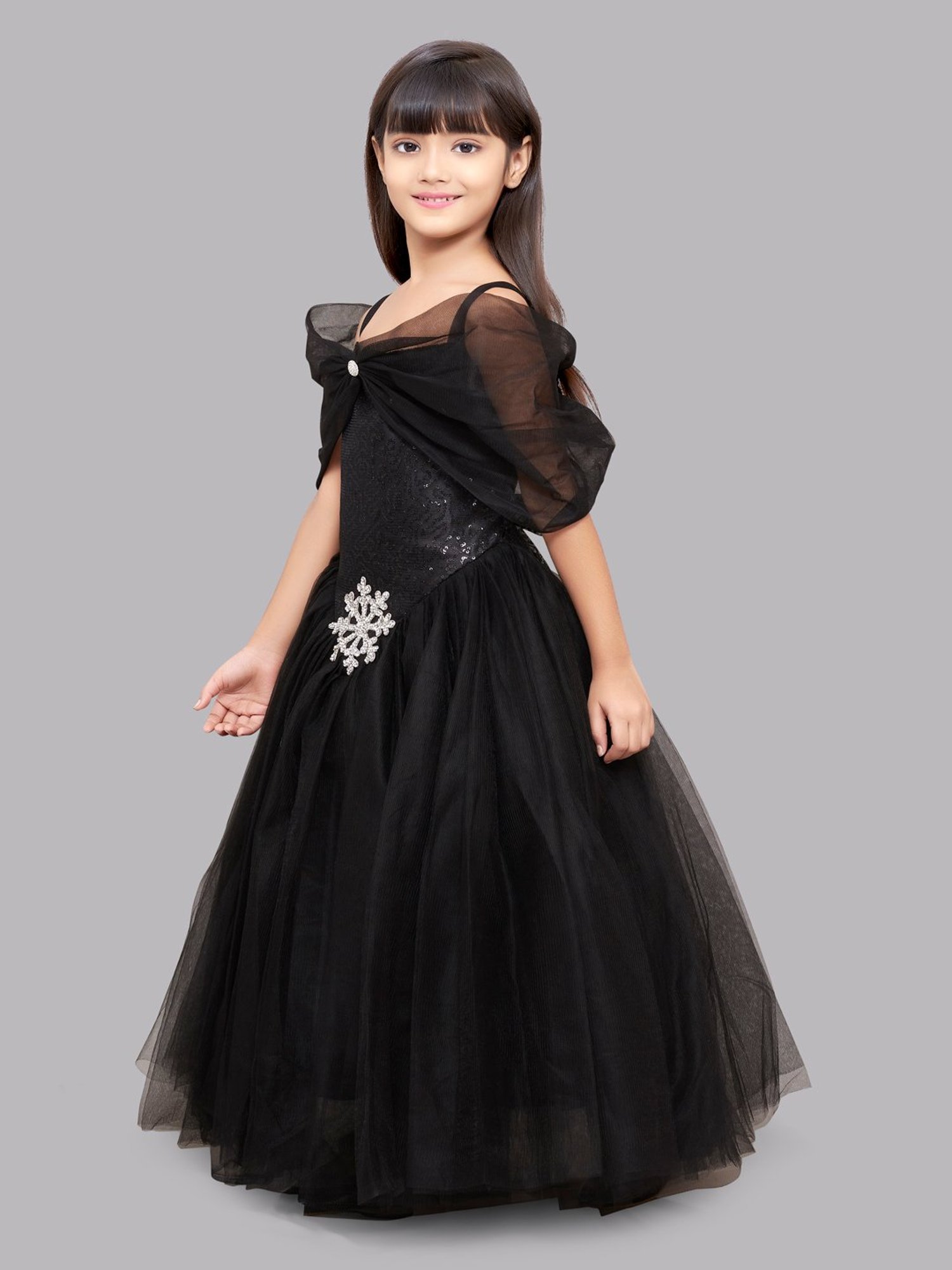 Pink Chick Kids Black Embellished Gown