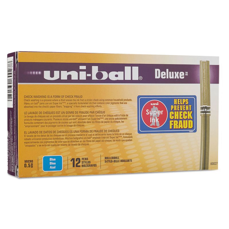 uni-ball Roller Ball Stick Pens, 0.5 mm Micro Tip, Blue, pk of 12