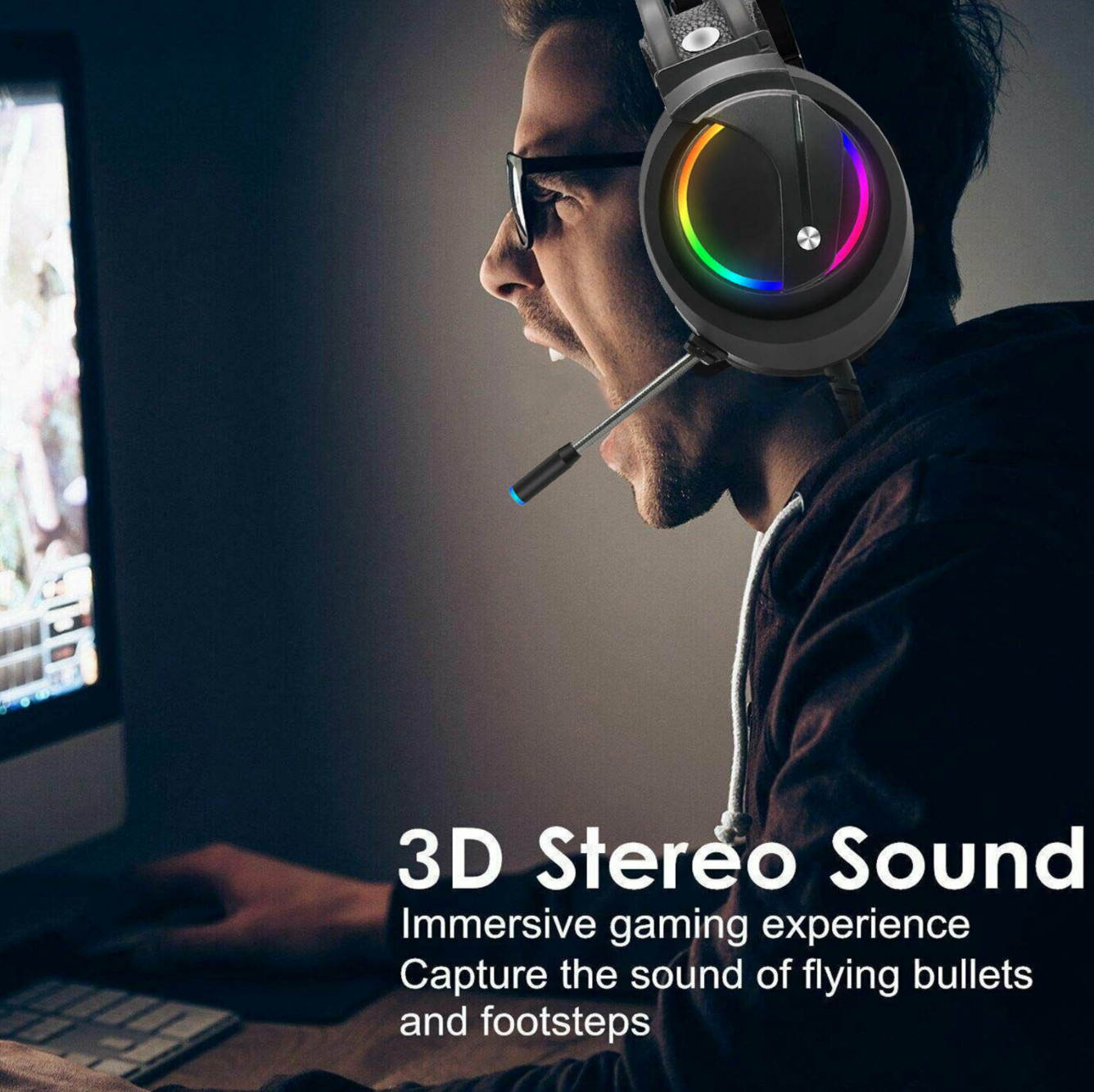 Gaming Headset RGB Surround Sound Mic 7.1 USB Headphones W/Cable For PS4 Laptop