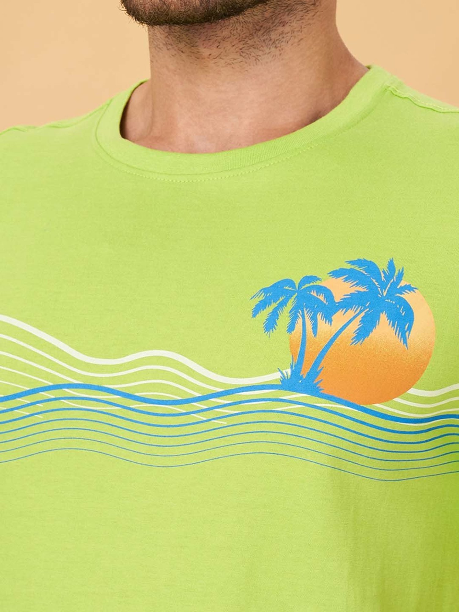 Urban Ranger by Pantaloons Green Slim Fit Printed Crew T-Shirt