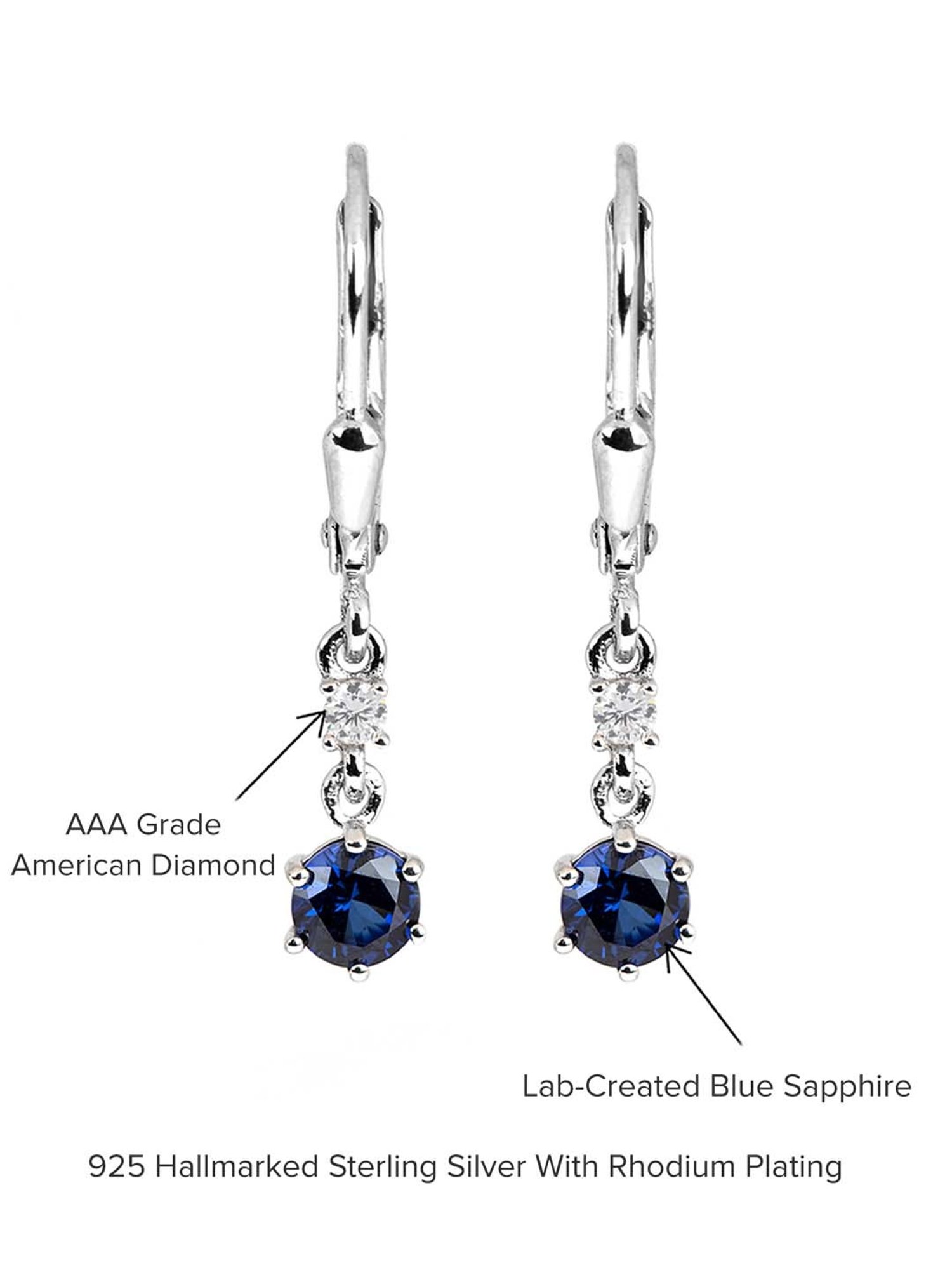 Ornate Jewels 92.5 Sterling Silver Blue Sapphire Earrings for Women