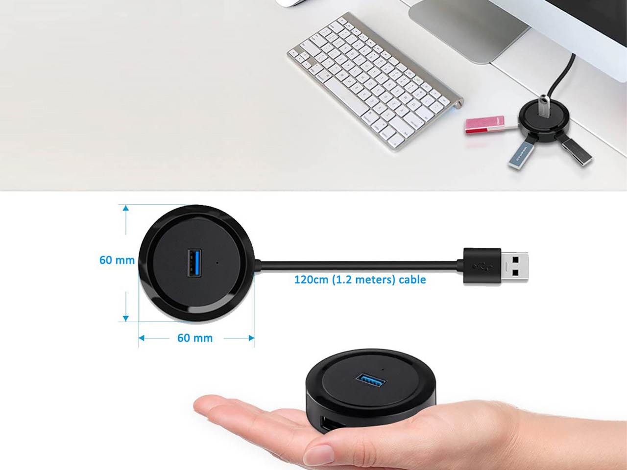 BEFIRST Portable 4-Port USB 3.0 HUB Distributor With Micro USB Power Port Suitable For Super High-Speed Data Transmission And Fast Charging