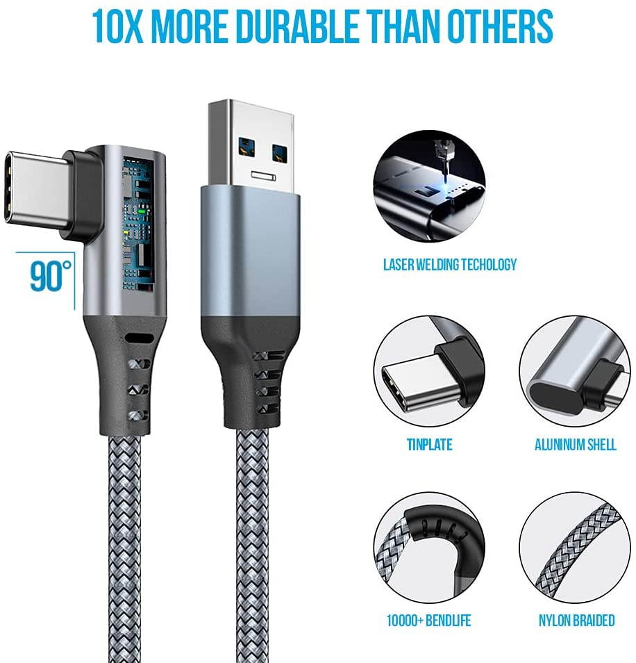 Oculus Quest 2 Link Cable, 16FT / 5M Link Virtual Reality Headset Cable for Oculus Quest 2, USB A to C 3.0 Fast Charging and Data Transmission for Cellphone & PC VR Headset (Gray)