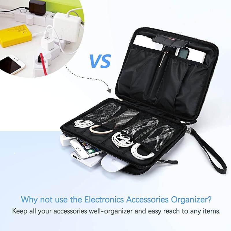 Cable Organizer Bag  Electronics Organizer Travel Accessories Cord Organizer Cable Storage Bag for Charging Cable Power Bank Tablet Up to 11and MoreBlack