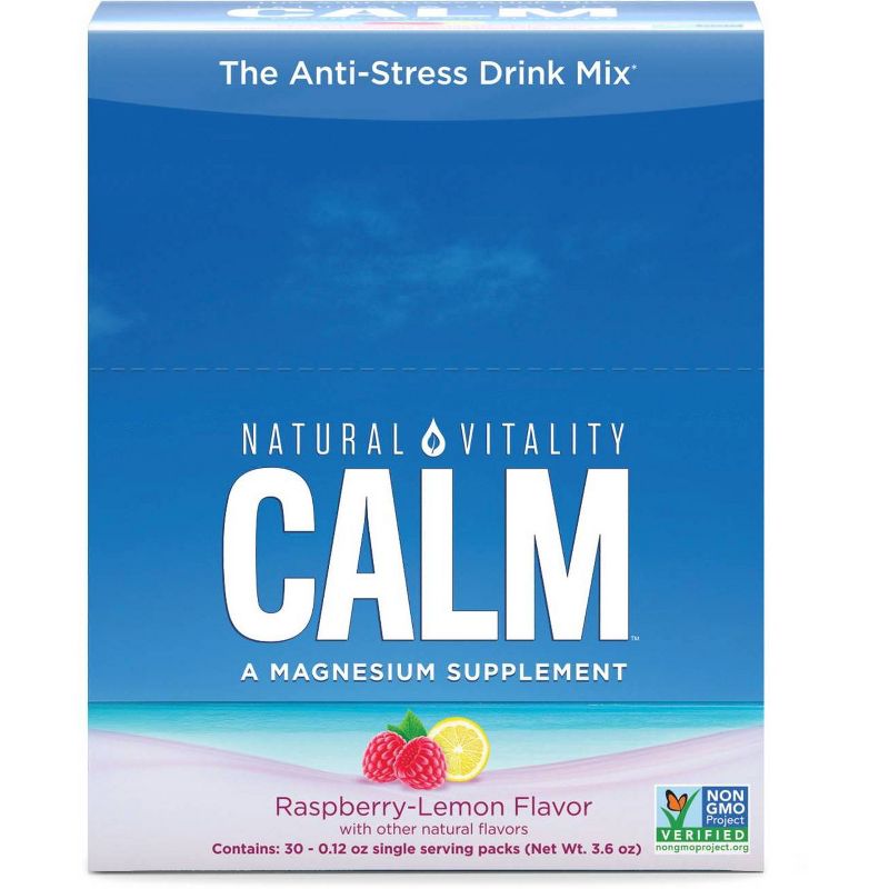 Natural Vitality Natural Calm Anti-Stress Vegan Magnesium Supplement Powder - Raspberry Lemon - 30pk