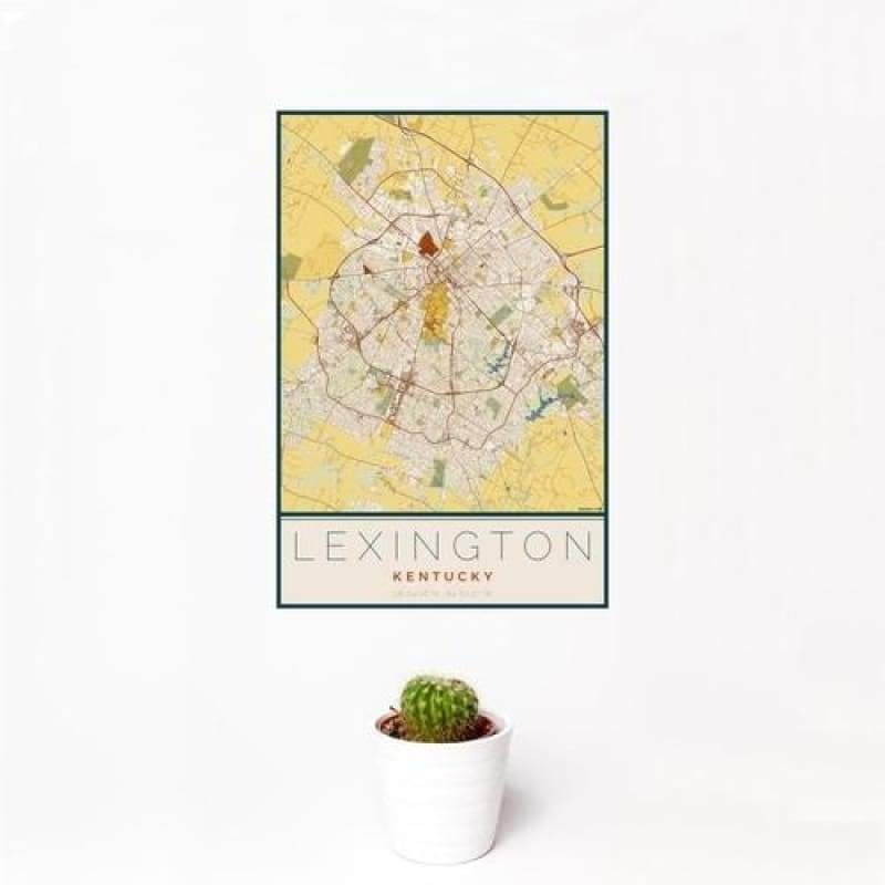 Lexington - Kentucky Map Print in Woodblock