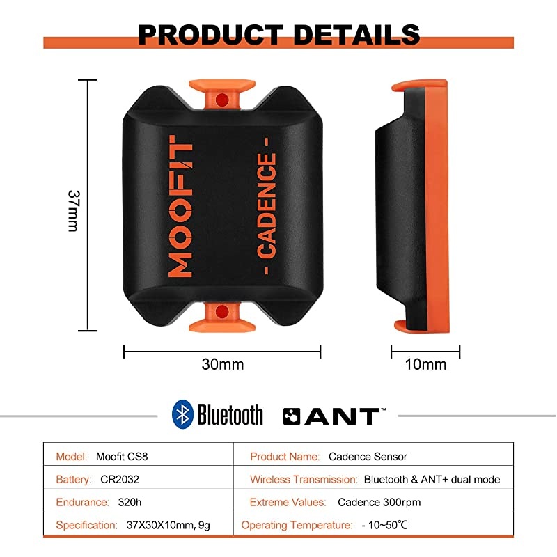 Bike Cadence Sensor Bluetooth ANT+ IP67 Waterproof Wireless Bicycle RPM Cadence Sensor for Zwift Elite HRV OpenRider Endomondo Peloton ( app Unavailable)