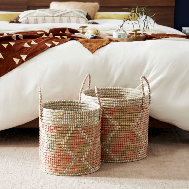 2pk Round Seagrass Storage Baskets with Handles