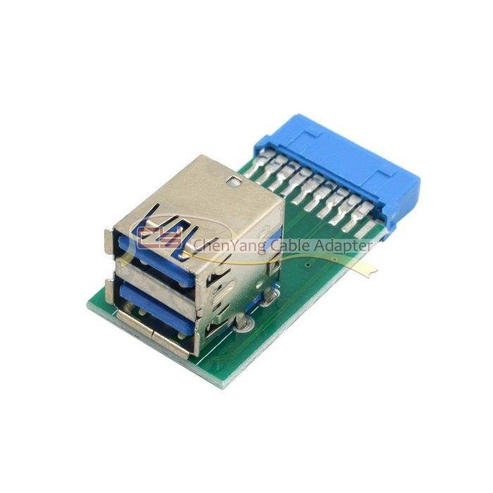 2pcs Vertical Dual USB3.0 A Type Female to Motherboard 20 Pin Box Header Adapter