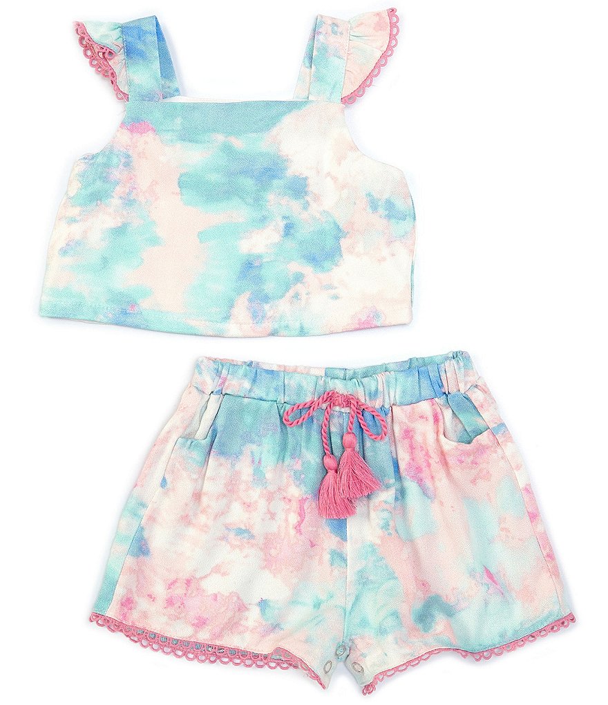 Rare Editions Baby Girls 3-24 Months Flutter-Sleeve Tie-Dye Top & Shorts Matching Set