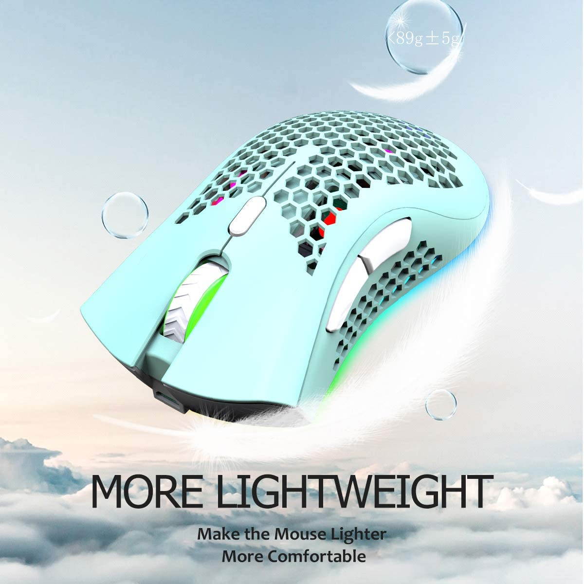 Gaming Mice Wireless Lightweight Gaming Mouse Honeycomb with 7 Button Multi RGB Backlit Perforated Ergonomic Shell Optical Sensor Adjustable DPI Rechargeable 800mAh Battery USB Receiver for PC Laptop