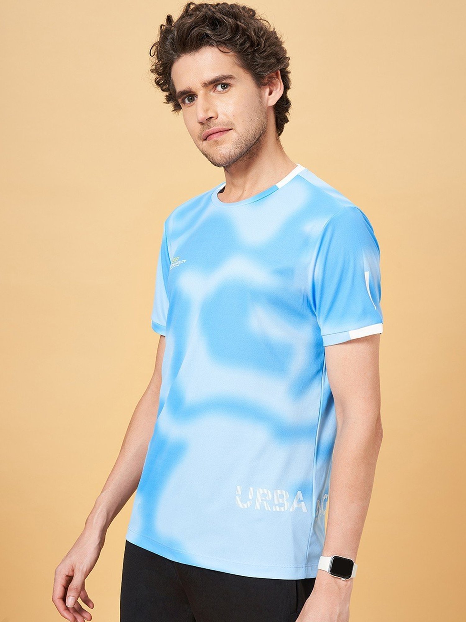 Ajile by Pantaloons Light Blue Boxy Fit Printed Sports T-Shirt