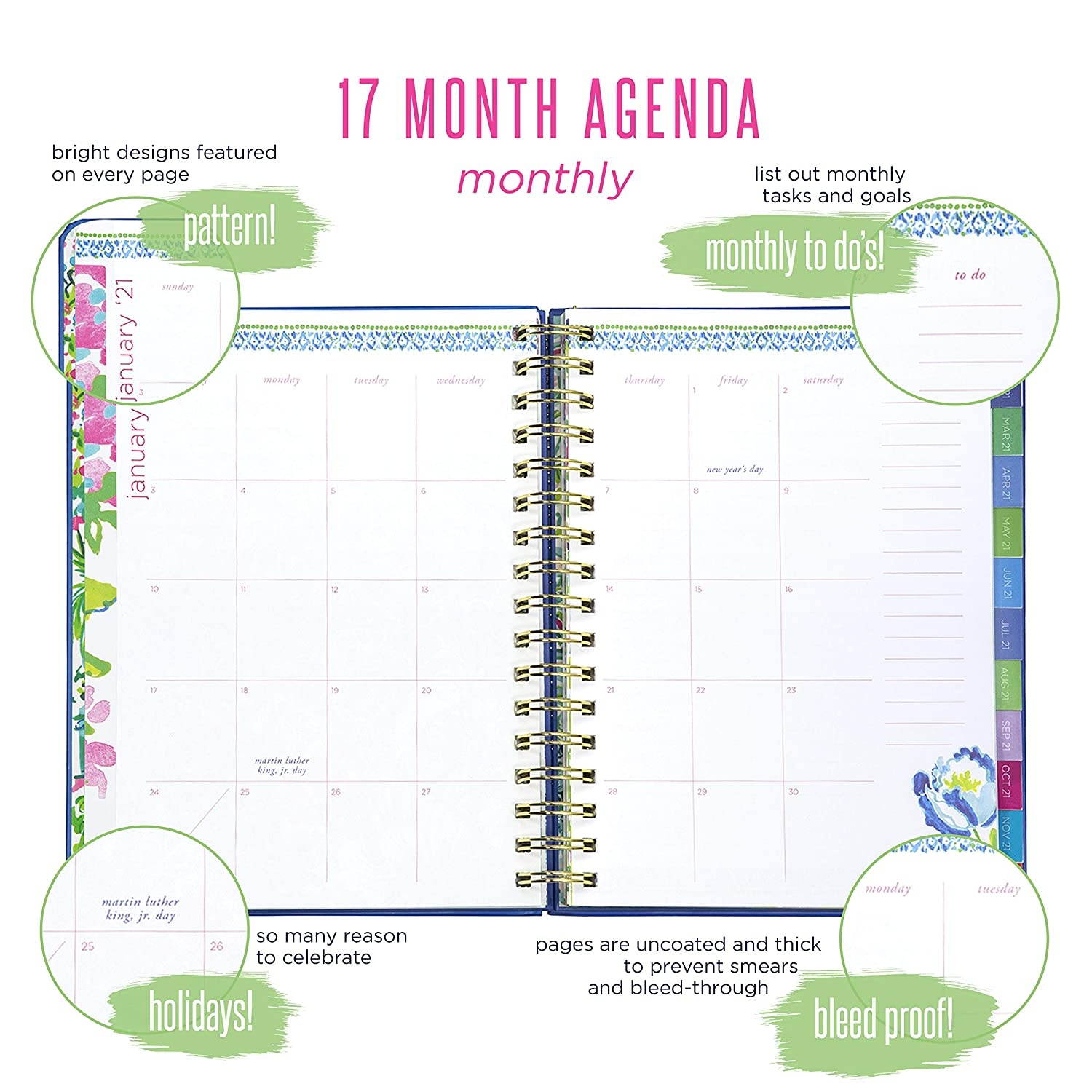 Lilly Pulitzer Jumbo 2020-2021 Planner Weekly & Monthly, Dated Aug 2020 - Dec 2021, 17 Month Hardcover Agenda with Notes/Address Pages, Stickers, Pocket, Laminated Dividers, Unicorn of the Sea